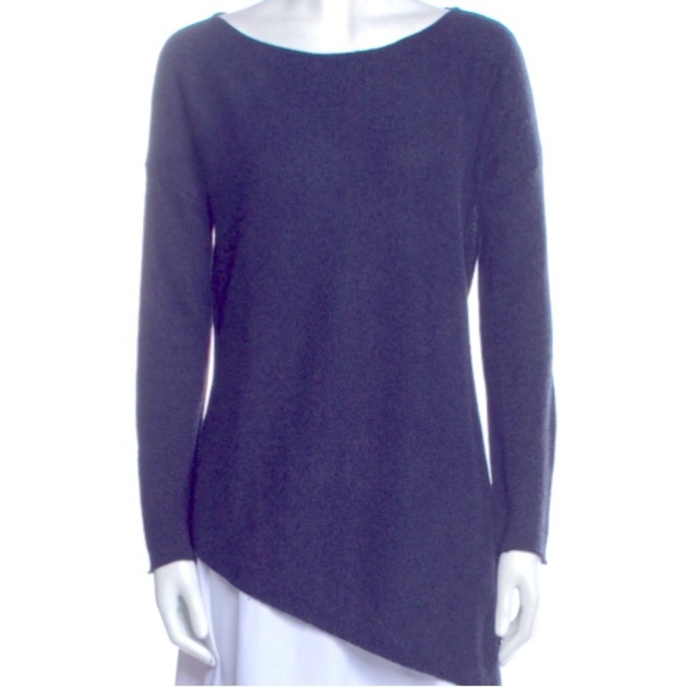Alice + Olivia Blue Wool Cashmere boatneck Asymmetrical Hem Sweater XS